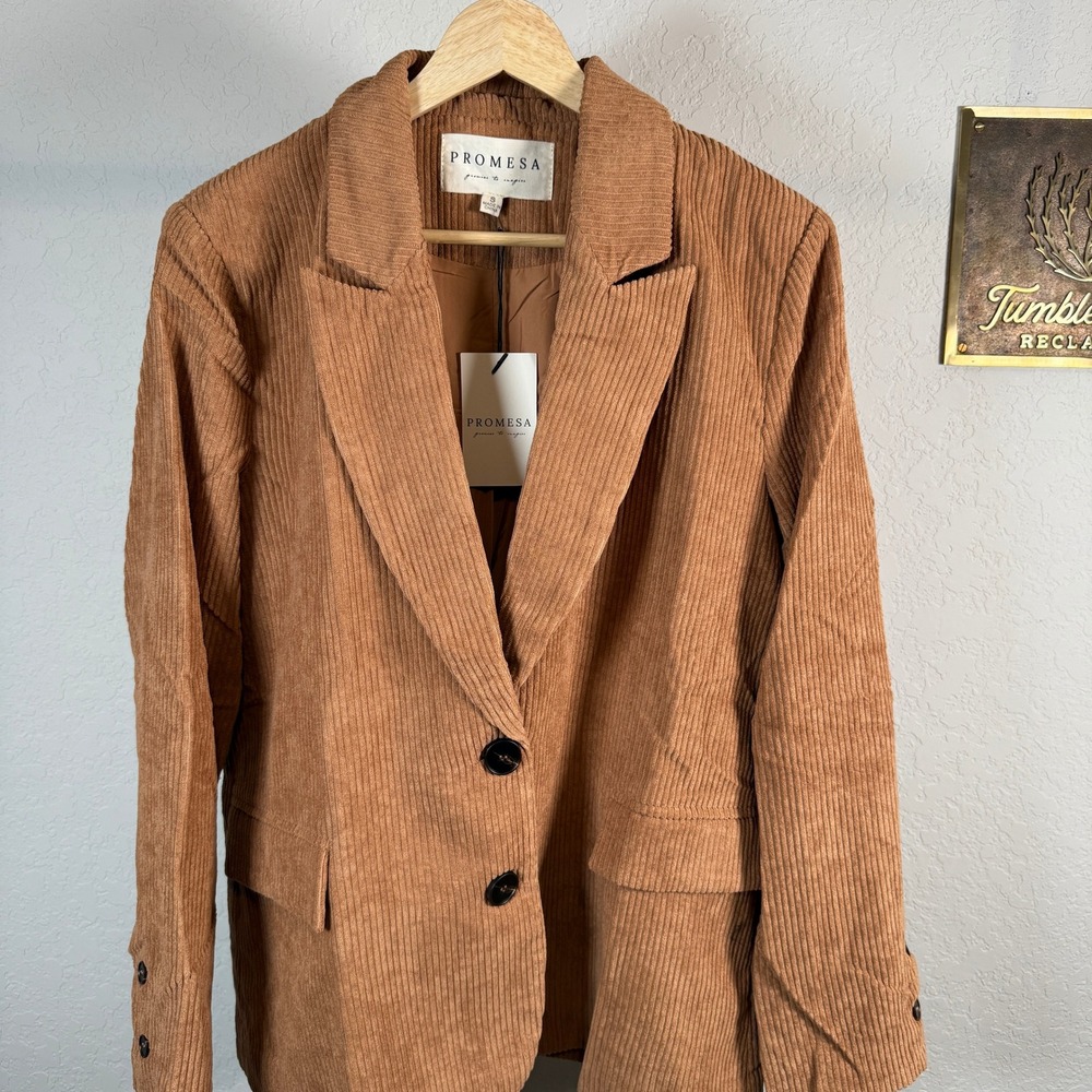 Promesa Corduroy Blazer Tan‎ Button Front Women's Size Small - Picture 2 of 8